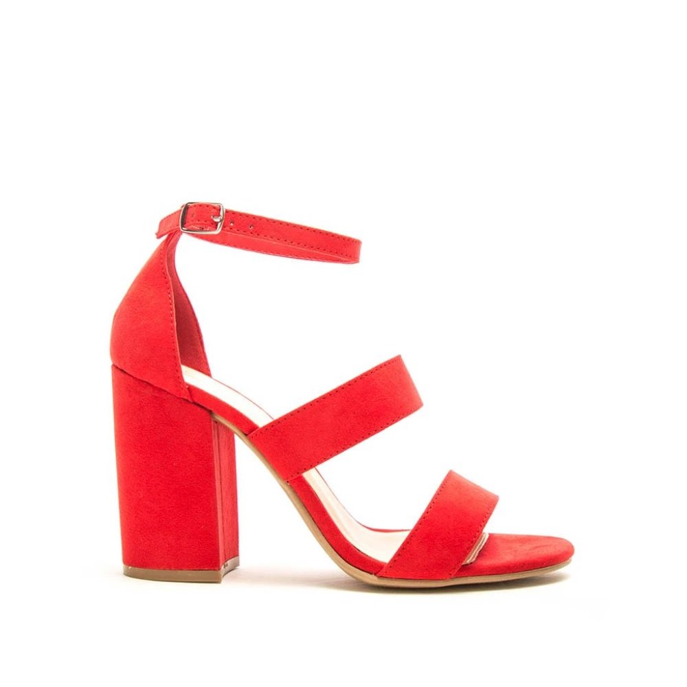 Red Triple Band Ankle Strap Heels - Picture 2 of 4